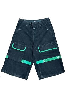 Marithe Francois Girbaud M+FG Shuttle Cargo Shorts Black Green Mens 30 Y2K VTG